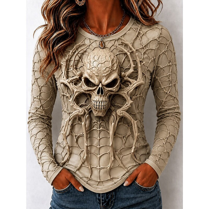 Zinnia™ | Women's Halloween Skull and Spider Web Print Long Sleeve Top