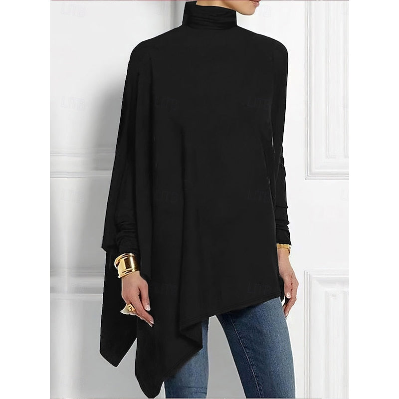 Amberly™ | Women's Draped Asymmetric Turtleneck Top