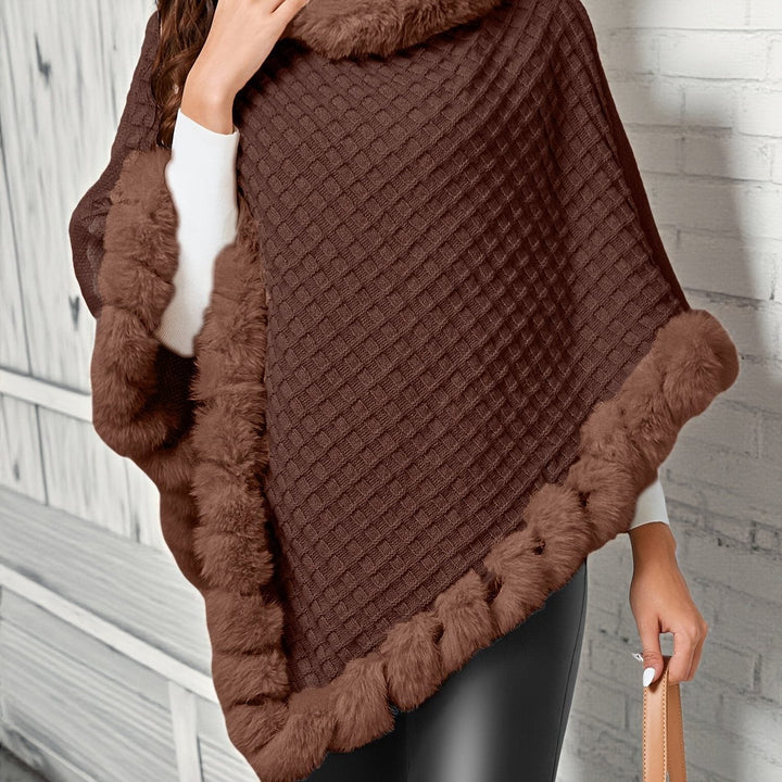Ulrika™ | Women's Knit Poncho with Cowl Neck and Faux Fur Trim