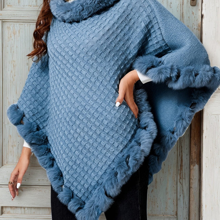 Ulrika™ | Women's Knit Poncho with Cowl Neck and Faux Fur Trim