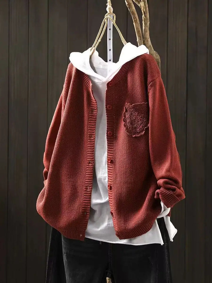 Merrilyn™ | Women's Oversized Embroidered Pocket Knit Cardigan