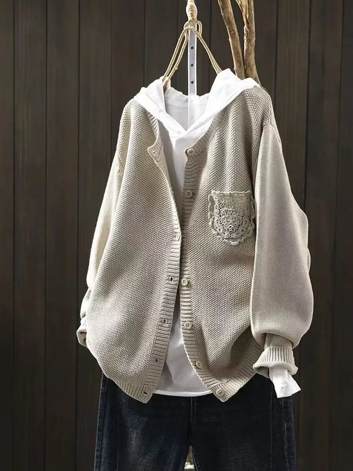 Merrilyn™ | Women's Oversized Embroidered Pocket Knit Cardigan