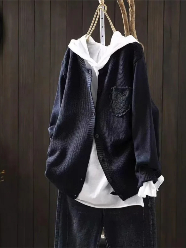Merrilyn™ | Women's Oversized Embroidered Pocket Knit Cardigan