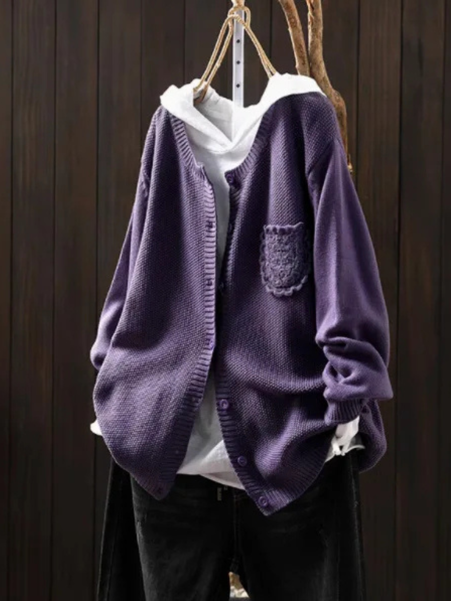 Merrilyn™ | Women's Oversized Embroidered Pocket Knit Cardigan