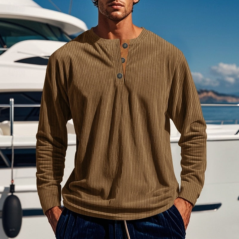 Anders™ | Men's Ribbed Long Sleeve Henley Shirt