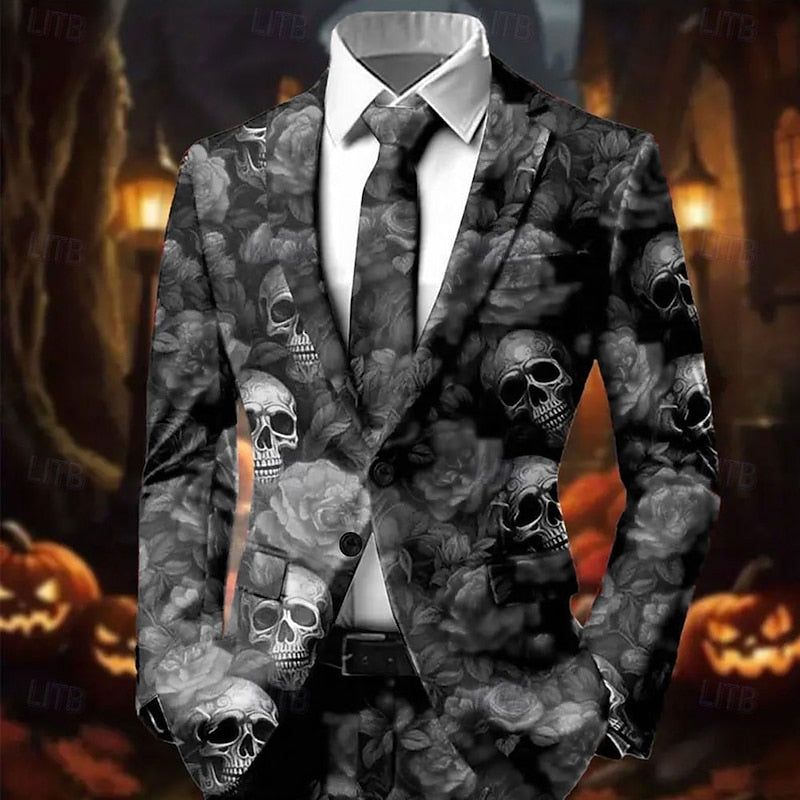 Auden™ | Men's Halloween Skull and Rose Print Blazer