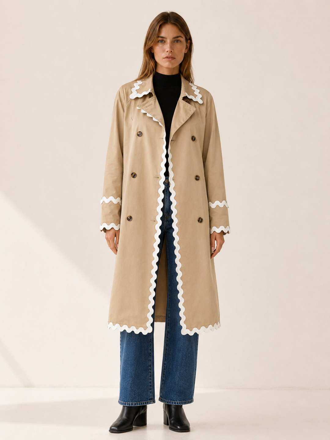 Rosalie™ | Scalloped-Trim Double-Breasted Trench