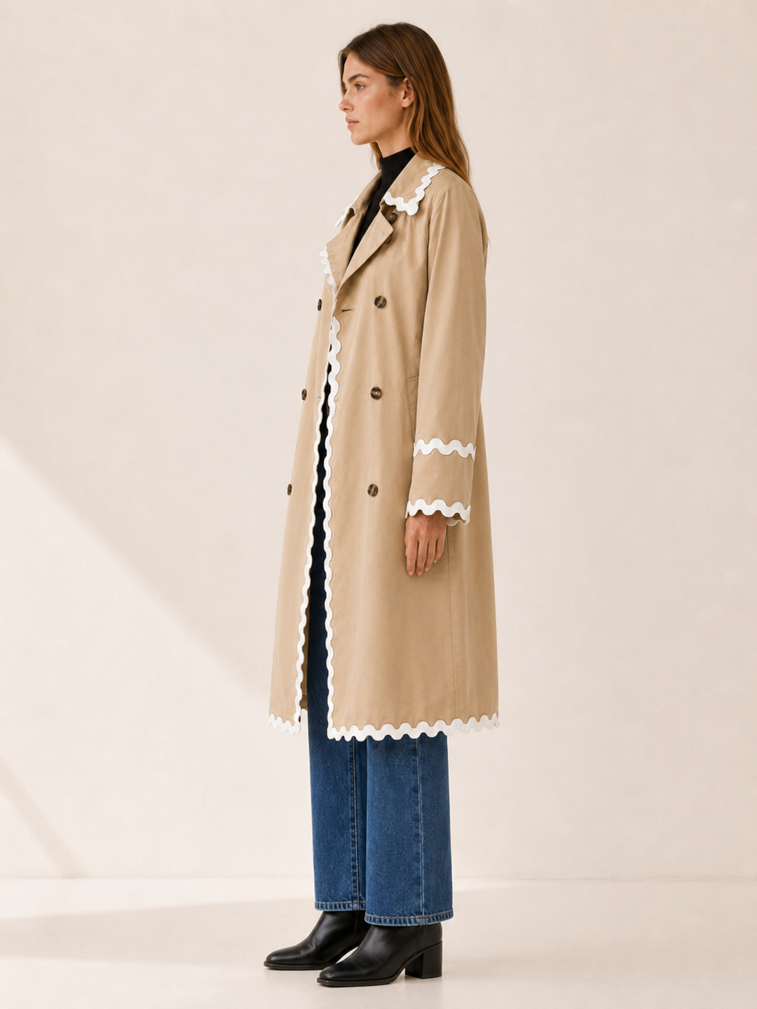 Rosalie™ | Scalloped-Trim Double-Breasted Trench