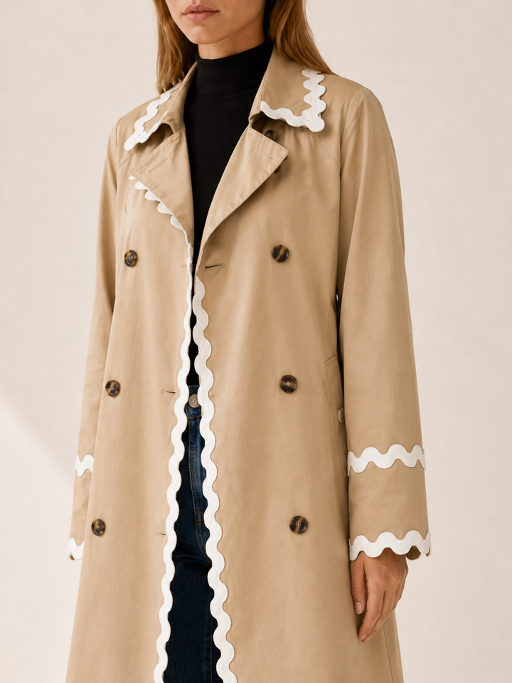 Rosalie™ | Scalloped-Trim Double-Breasted Trench