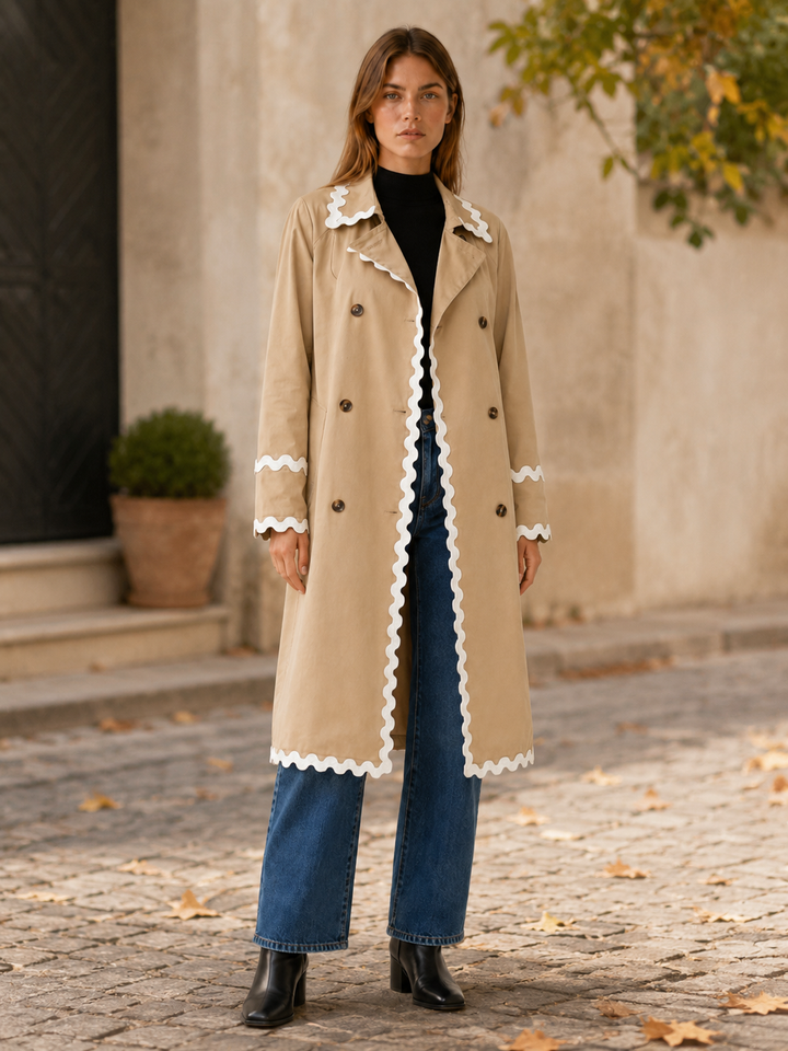 Rosalie™ | Scalloped-Trim Double-Breasted Trench
