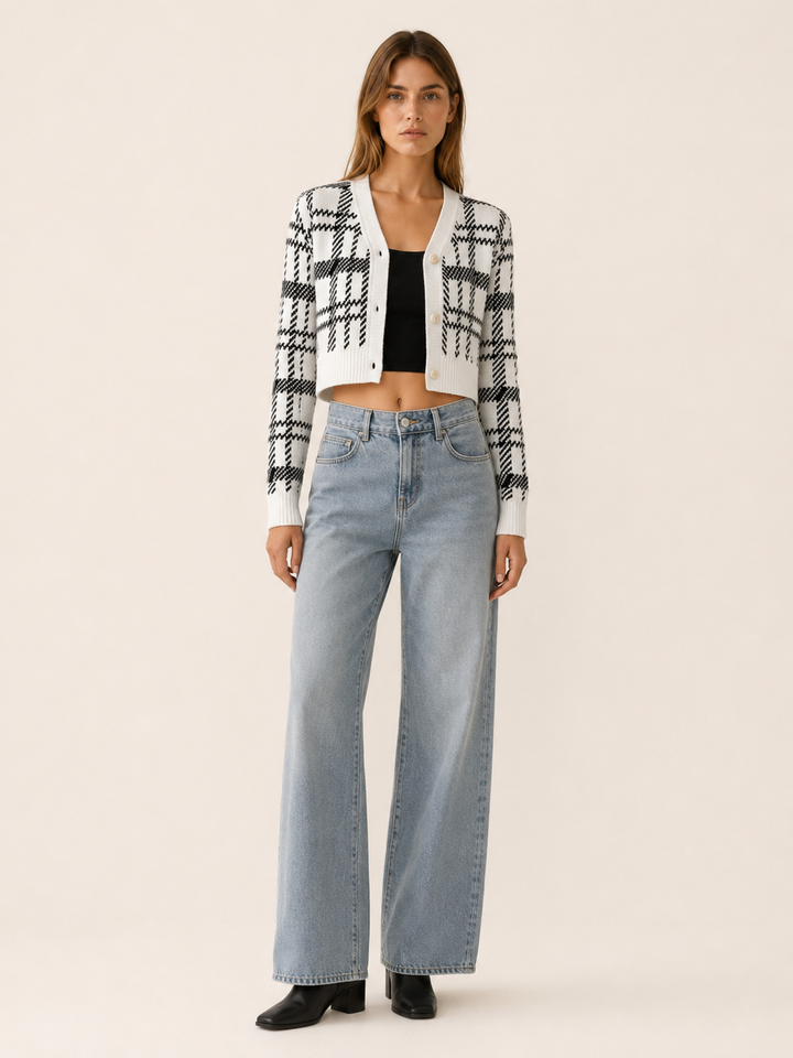 Rovixa™ | Cropped Plaid Cardigan with V-Neck