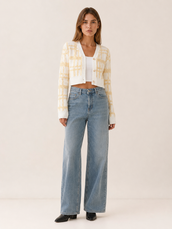 Rovixa™ | Cropped Plaid Cardigan with V-Neck