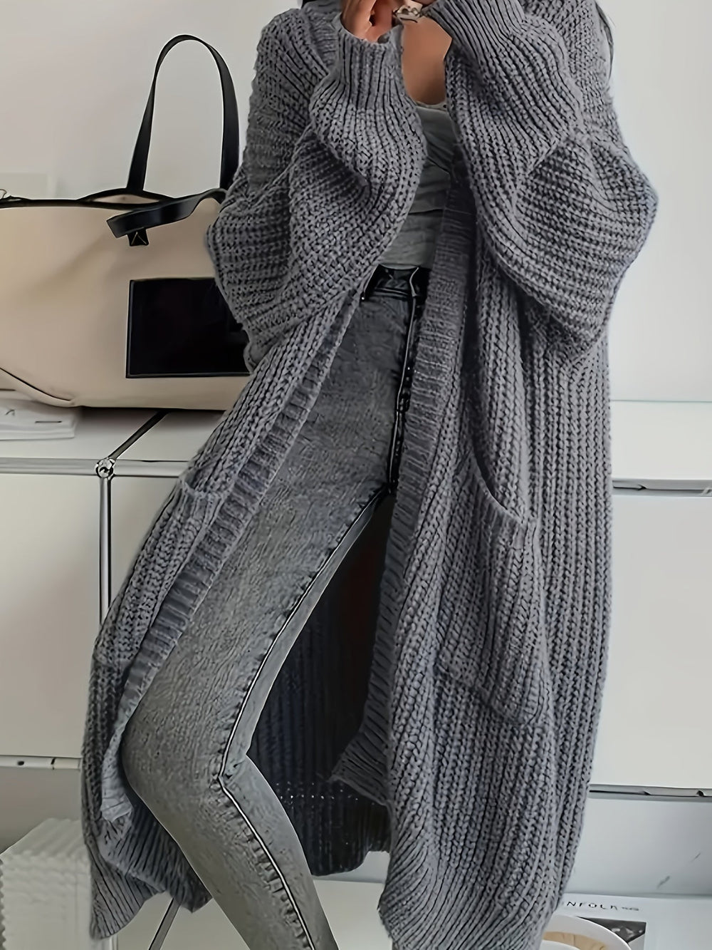 Elva™ | Women's Oversized Longline Open Front Ribbed Cardigan