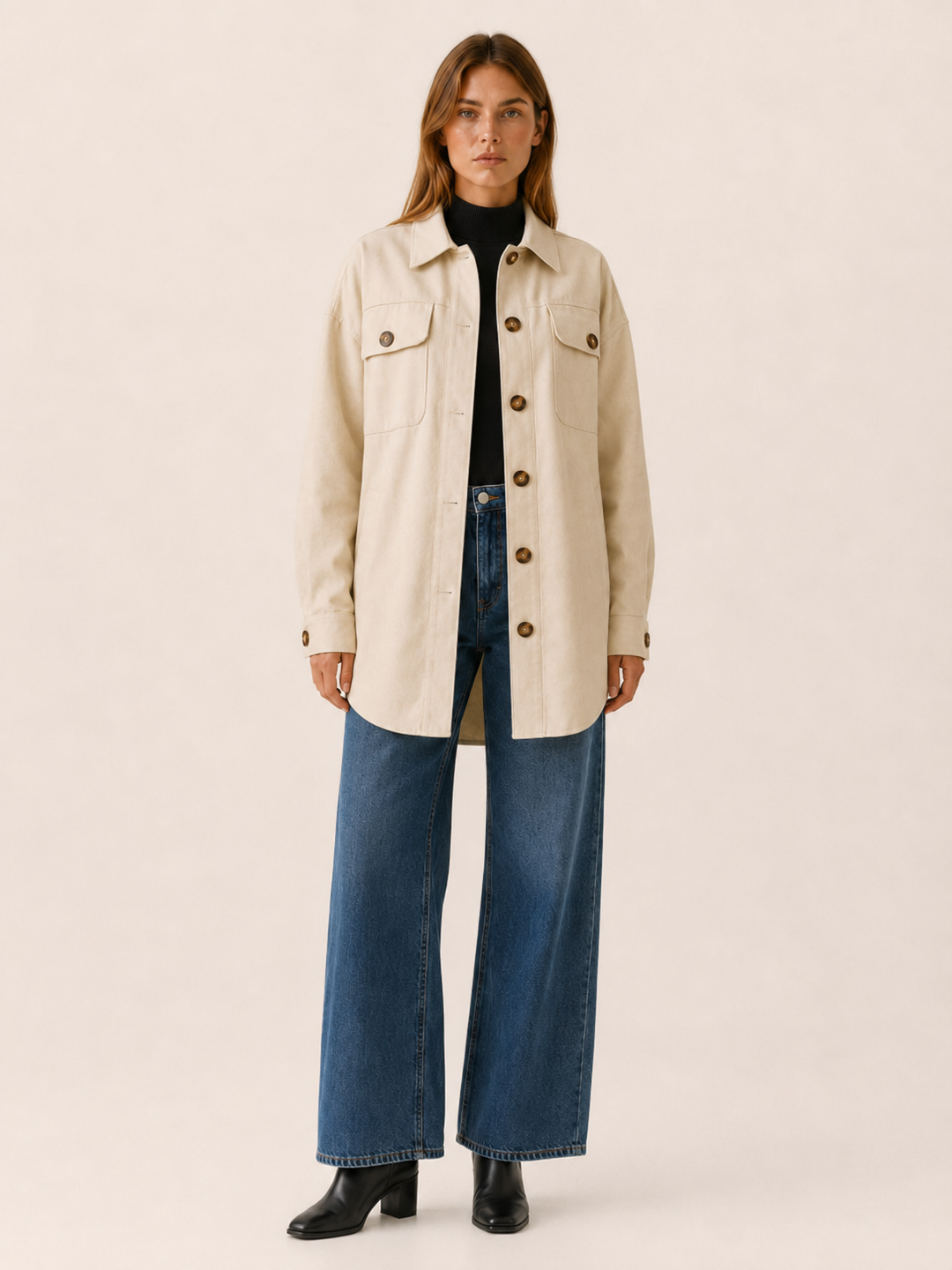Runa™ | Longline Shirt Jacket with Chest Pockets