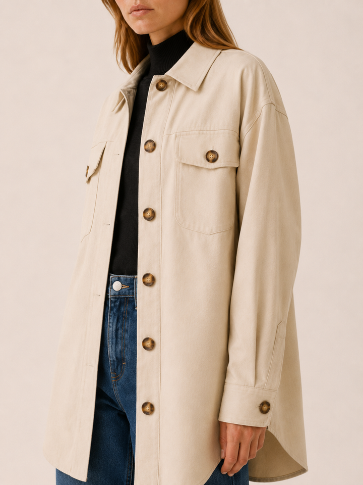 Runa™ | Longline Shirt Jacket with Chest Pockets