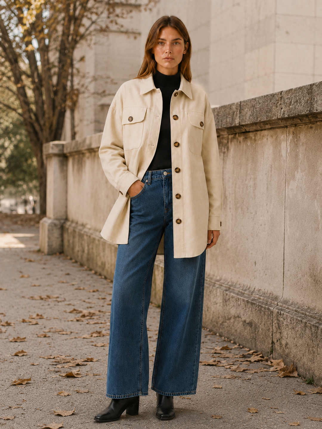 Runa™ | Longline Shirt Jacket with Chest Pockets