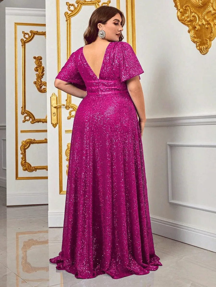 Sade™ | Women's Sequin Maxi Dress with V-Neck and Short Sleeves