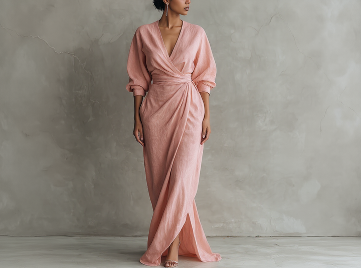 Yulia™ | Minimalistic Pink Maxi Dress with V-Neck