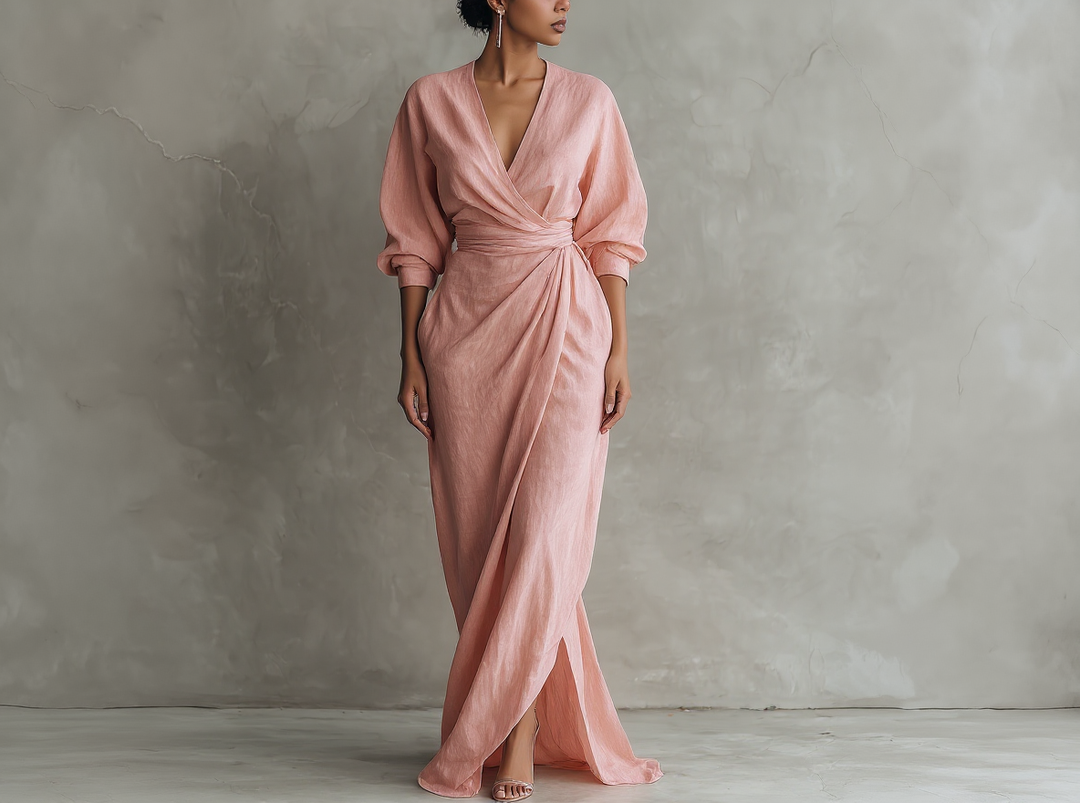 Yulia™ | Minimalistic Pink Maxi Dress with V-Neck