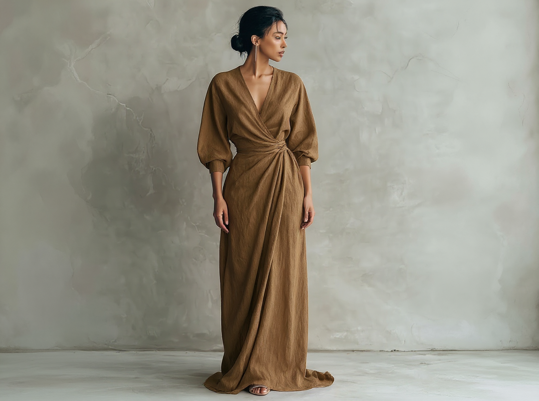 Yulia™ | Minimalistic Pink Maxi Dress with V-Neck