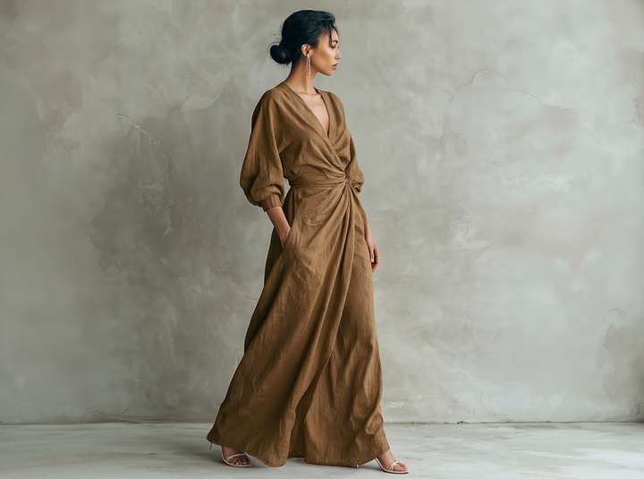 Yulia™ | Minimalistic Pink Maxi Dress with V-Neck