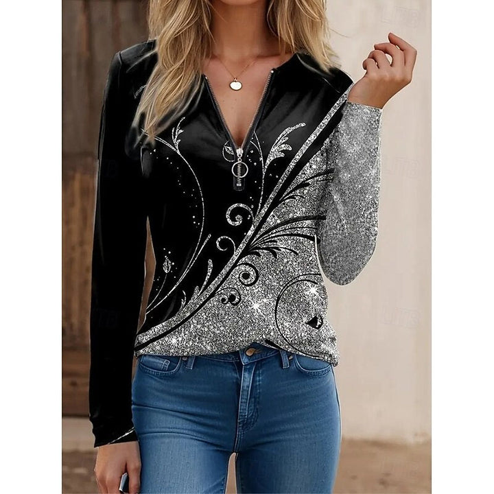 Azalea™ | Women's Floral Print Quarter-Zip Long Sleeve Top