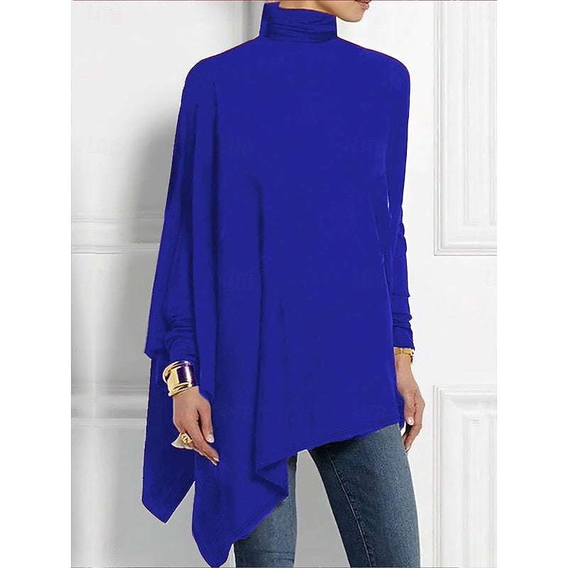 Amberly™ | Women's Draped Asymmetric Turtleneck Top