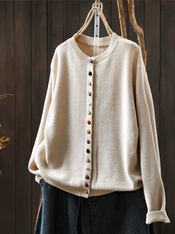 Odalys™ | Women's Mixed Colour Button Round Neck Knit Cardigan