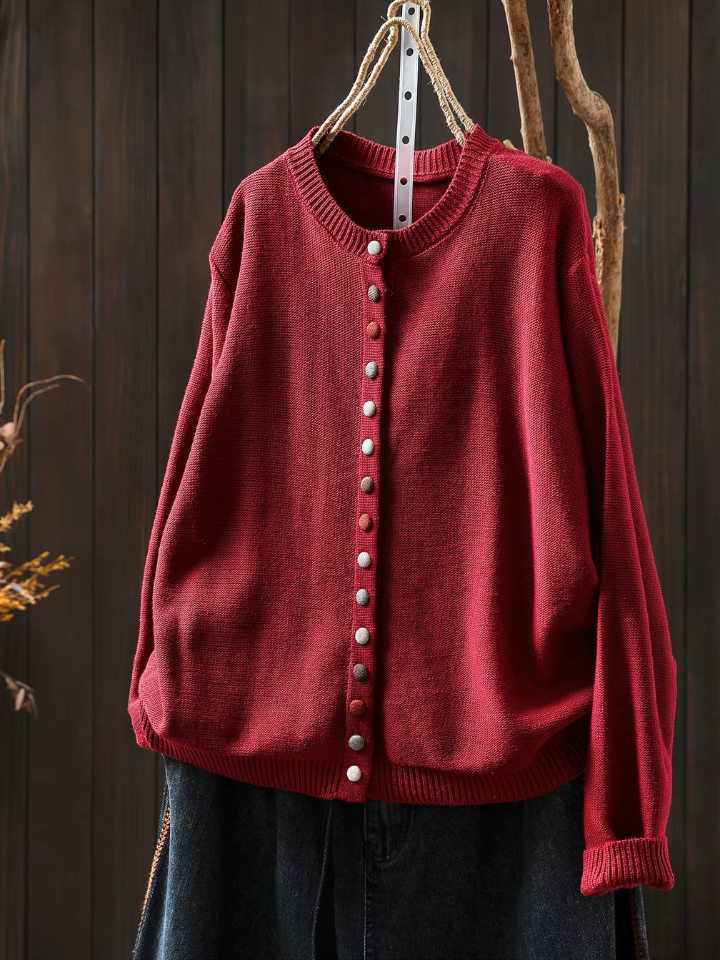 Odalys™ | Women's Mixed Colour Button Round Neck Knit Cardigan