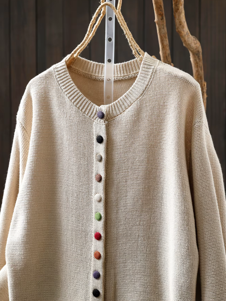 Odalys™ | Women's Mixed Colour Button Round Neck Knit Cardigan