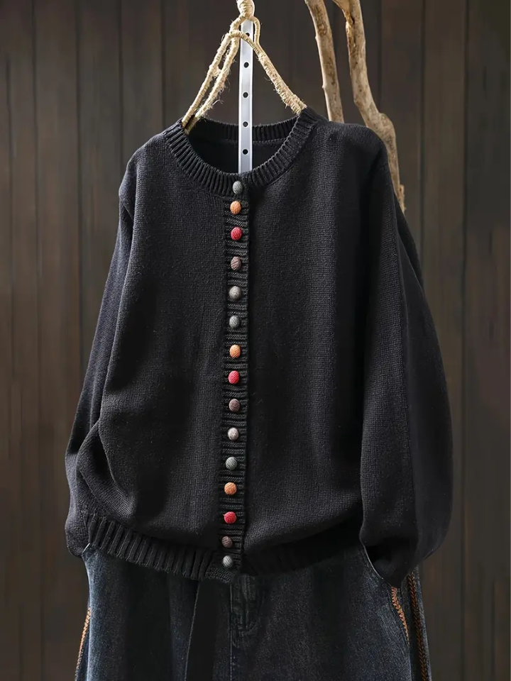 Odalys™ | Women's Mixed Colour Button Round Neck Knit Cardigan