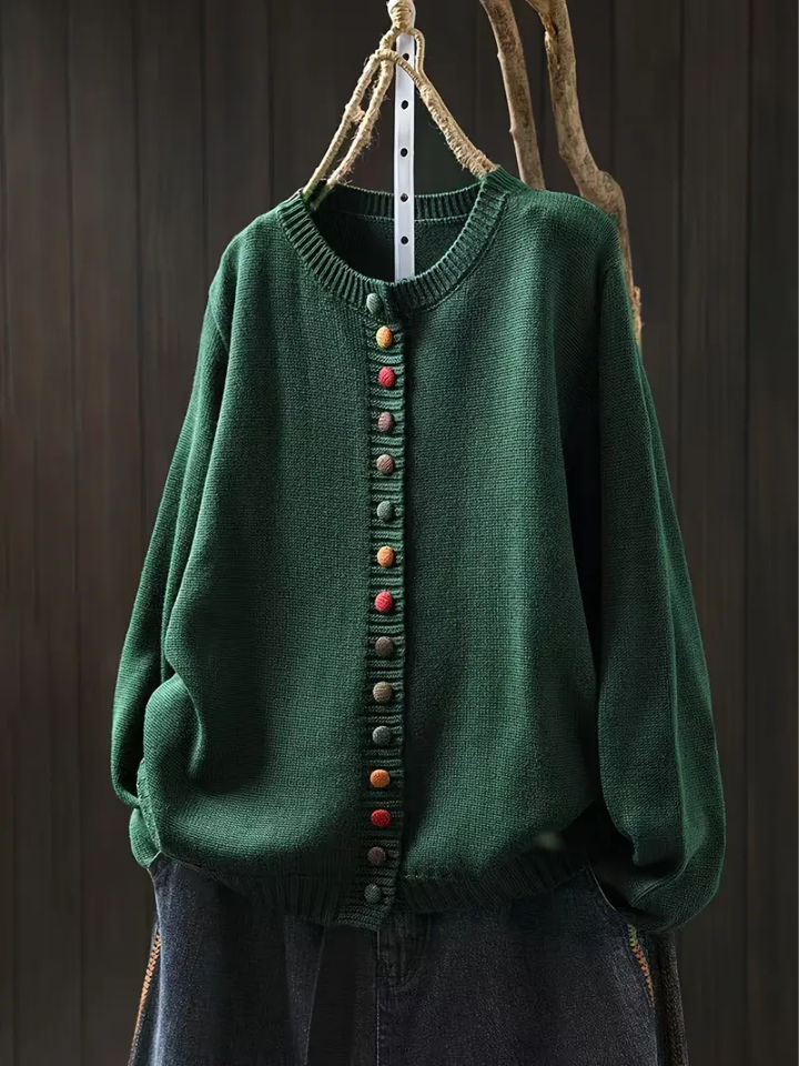 Odalys™ | Women's Mixed Colour Button Round Neck Knit Cardigan