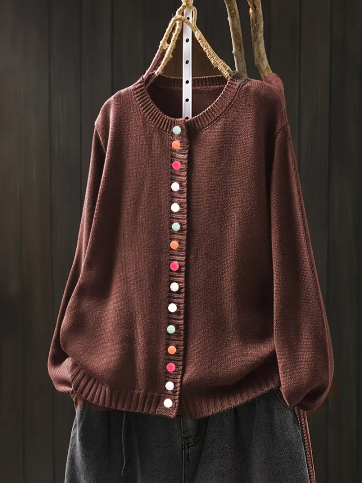 Odalys™ | Women's Mixed Colour Button Round Neck Knit Cardigan