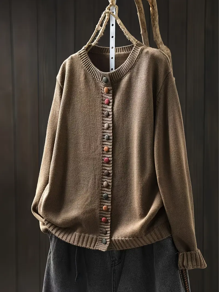Odalys™ | Women's Mixed Colour Button Round Neck Knit Cardigan