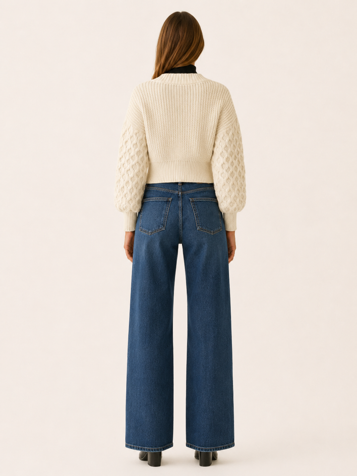 Sophronia™ | Cropped Cable Knit Cardigan with Button Front, Ivory
