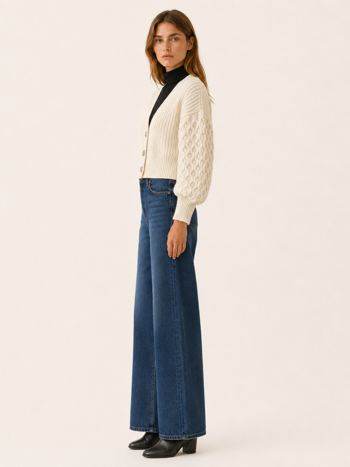 Sophronia™ | Cropped Cable Knit Cardigan with Button Front, Ivory