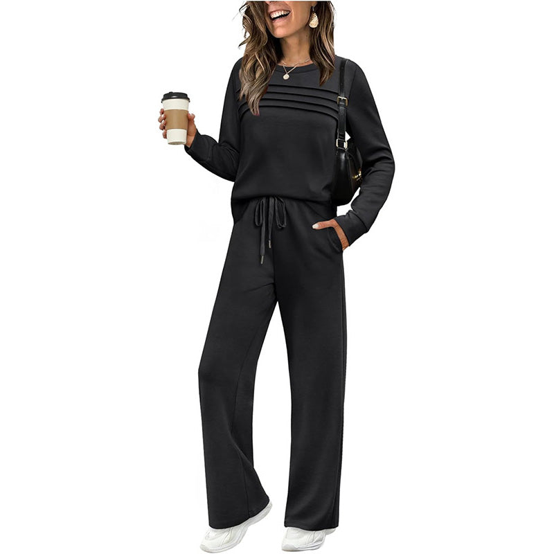 Saya™ | Elegant Set with Round Neck Top & Drawstring Trousers
