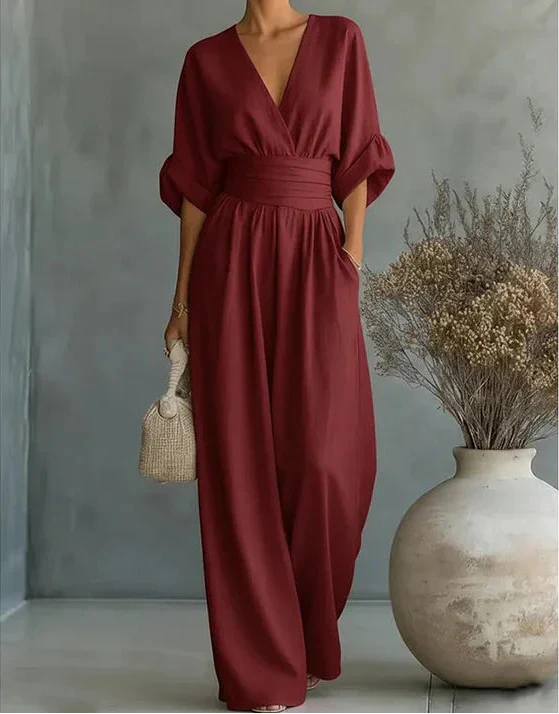 Daniela™ | Elegant Jumpsuit with a V-Neck & Wide Legs