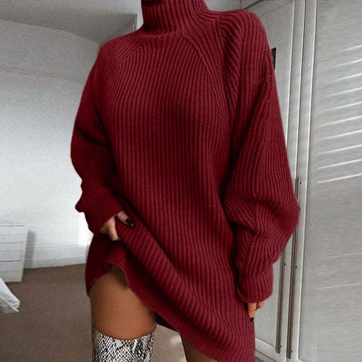 Millicent™ | Women's Ribbed Knit High Neck Sweater Dress with Raglan Sleeves