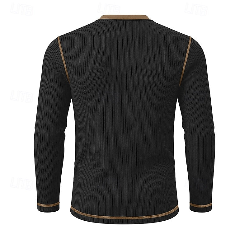 Ambrose™ | Men's Ribbed Contrast-Trim Henley Shirt
