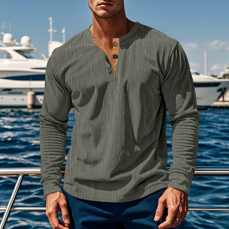 Anders™ | Men's Ribbed Long Sleeve Henley Shirt