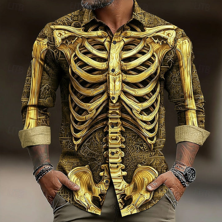 Ledger™ | Men's Halloween Skeleton Print Button Up Shirt