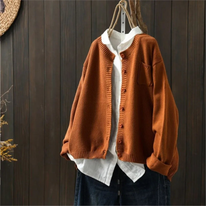 Lavena™ | Women's Relaxed Fit Knit Cardigan with Patch Chest Pocket