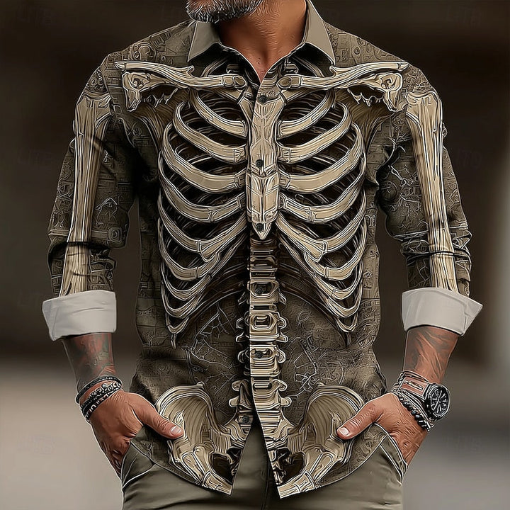 Ledger™ | Men's Halloween Skeleton Print Button Up Shirt
