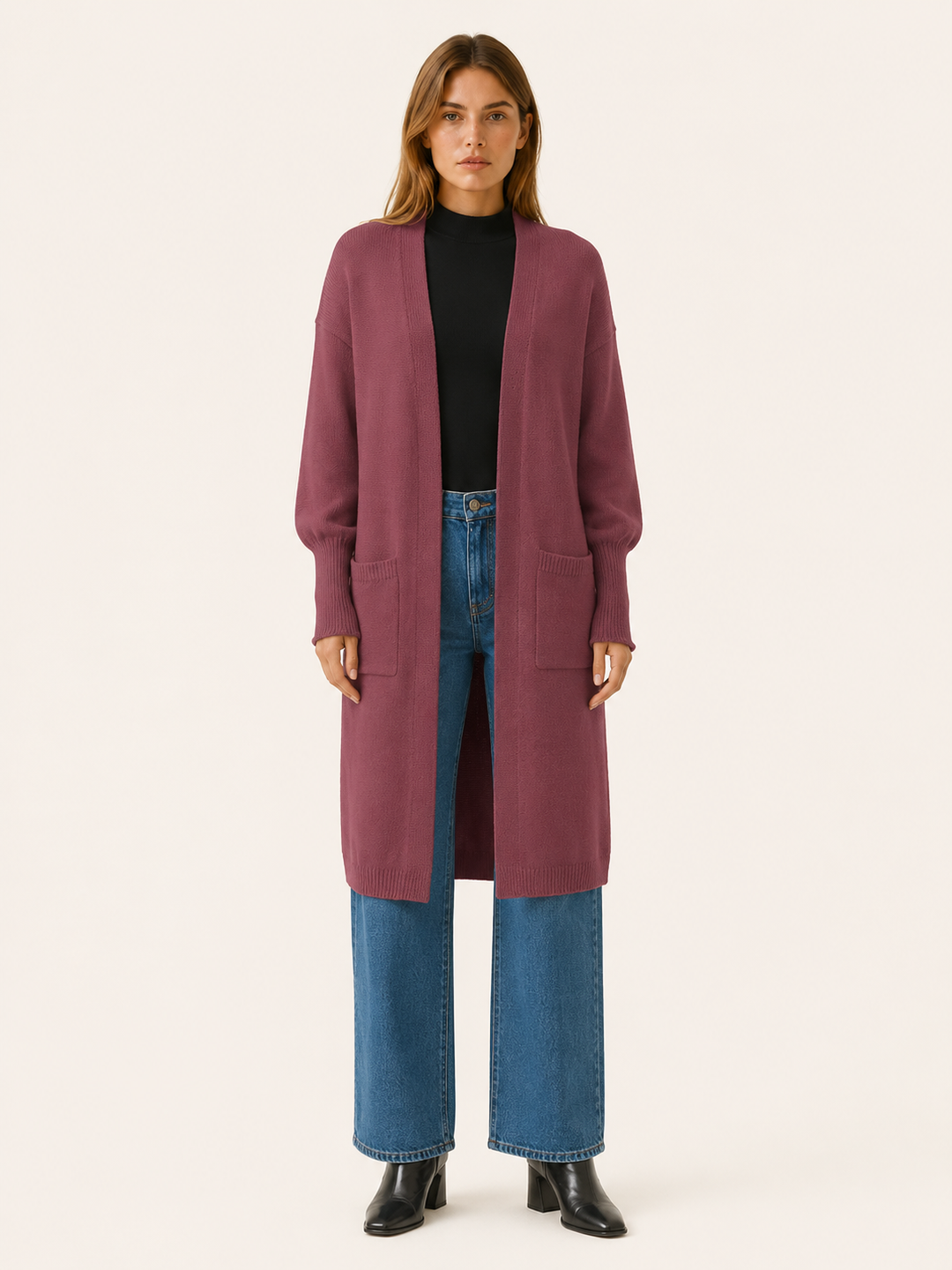 Thalina™ | Longline Balloon-Sleeve Cardigan with Pockets