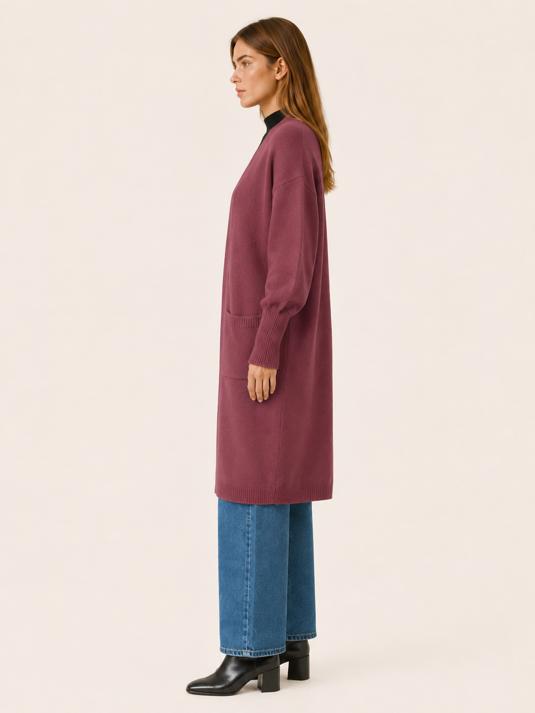 Thalina™ | Longline Balloon-Sleeve Cardigan with Pockets