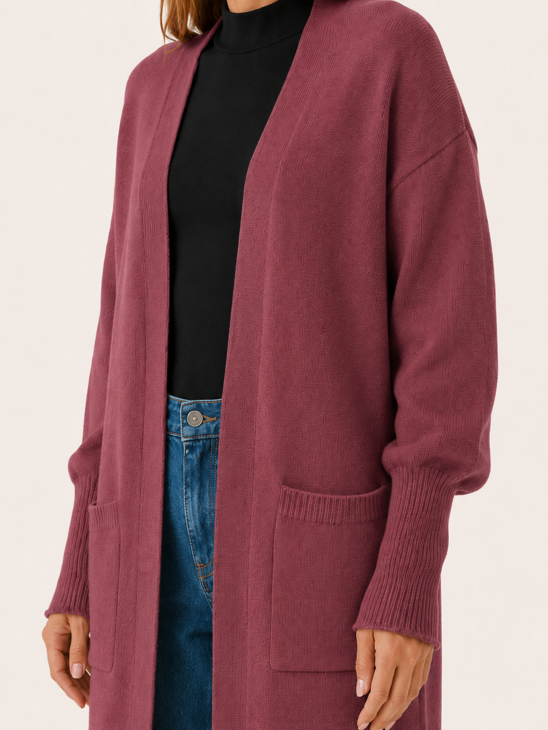 Thalina™ | Longline Balloon-Sleeve Cardigan with Pockets