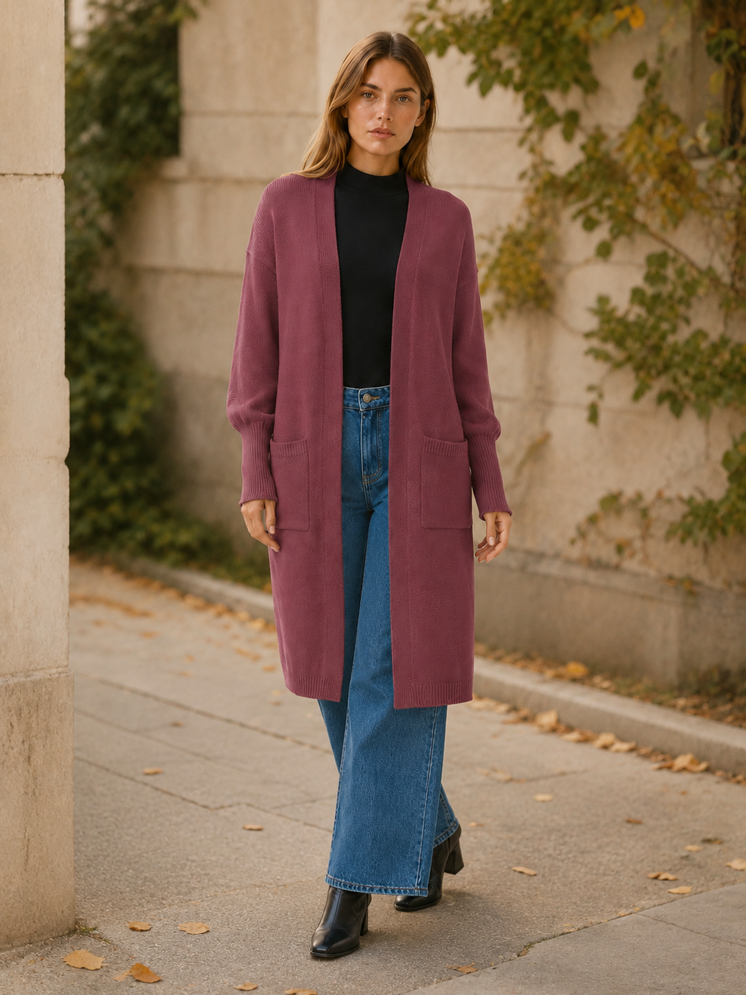 Thalina™ | Longline Balloon-Sleeve Cardigan with Pockets