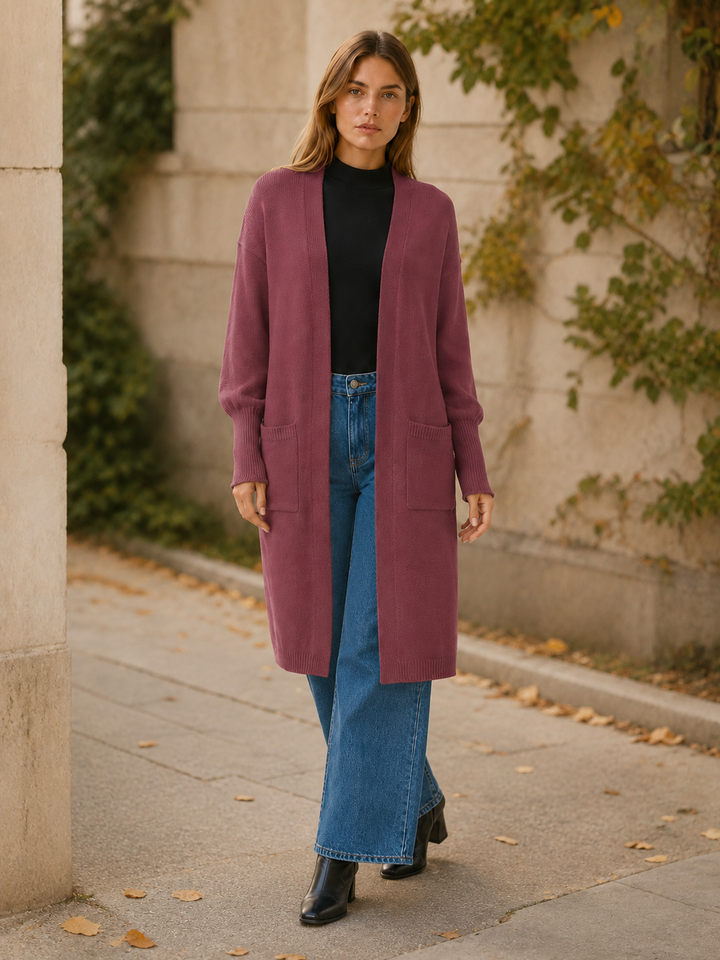 Thalina™ | Longline Balloon-Sleeve Cardigan with Pockets
