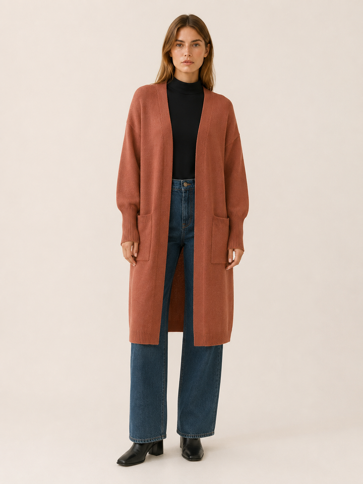 Thalina™ | Longline Balloon-Sleeve Cardigan with Pockets